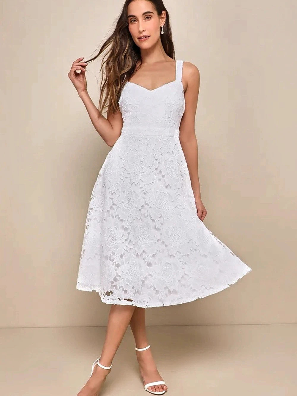 Lulus Divine Beauty White Lace Midi Dress With Pockets